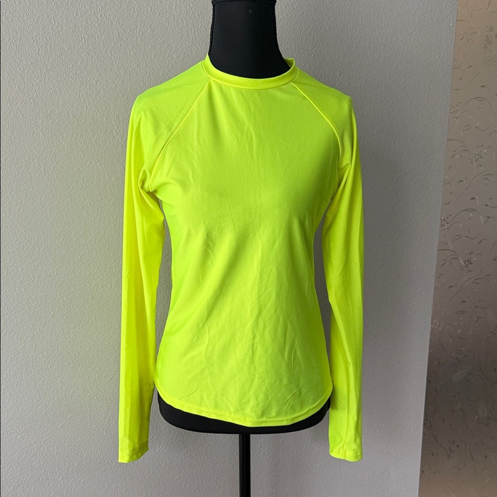 bebe Neon Yellow Long Sleeve Rash Guard UPF protection